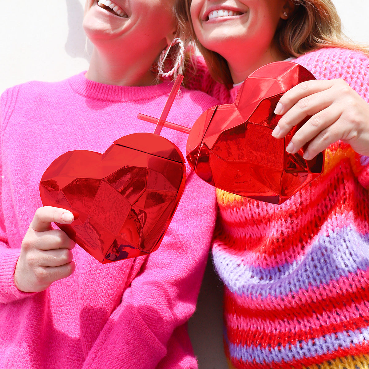 RED DISCO HEART TUMBLER WITH STRAW