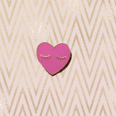 Pink Heart Eyelashes Enamel Pin - fabnobodies