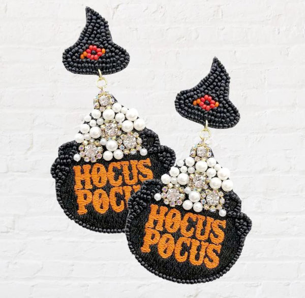 Hocus Pocus Beaded Earrings- Black & Orange