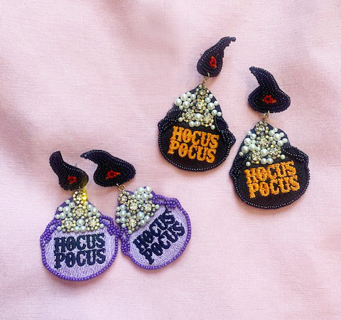 Hocus Pocus Beaded Earrings- Black & Orange