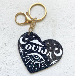 Quija Black Glitter Heart Keychain
